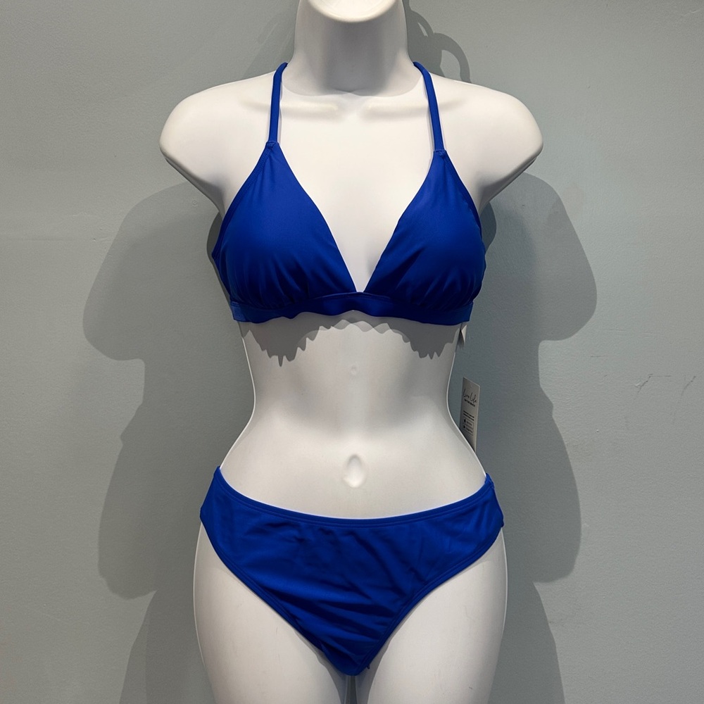 Cupshe Booho Rhapsody Lace Up Bralette and Hipster Bikini Set Royal Medium NWT